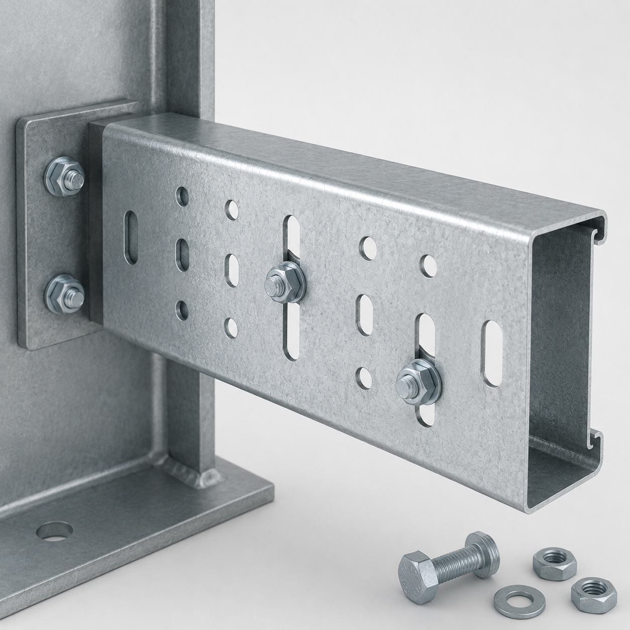 Illustration representing pre-punched bolt patterns for C-purlin connections.