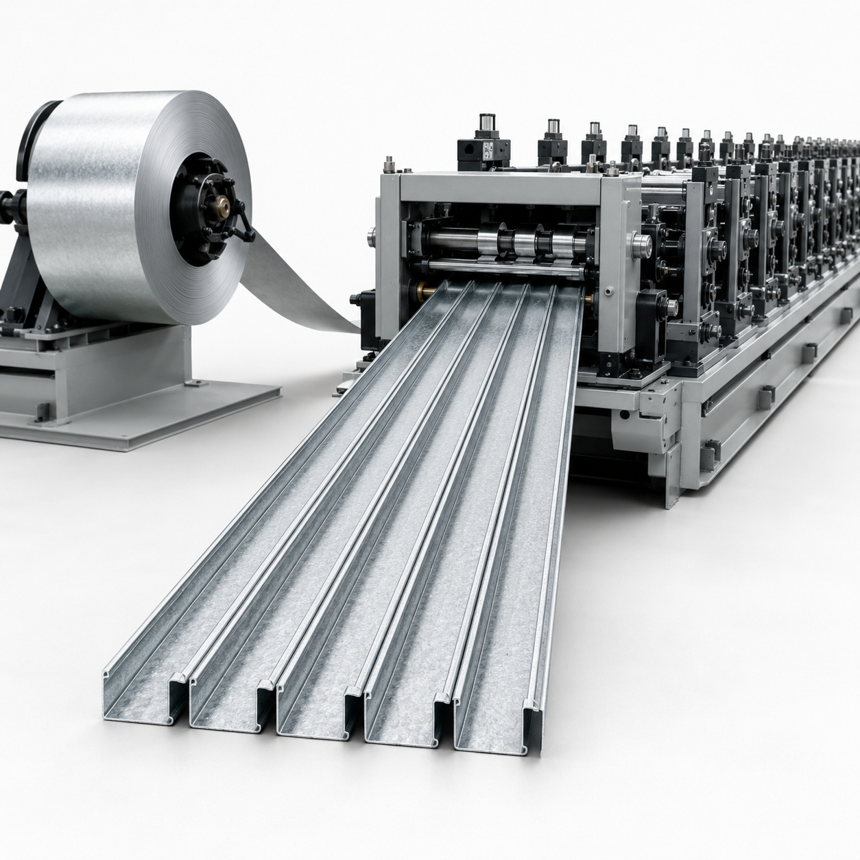 Illustration representing coil-fed dimensional consistency in roll forming.